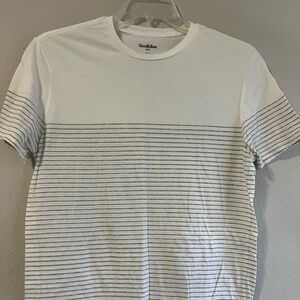 Goodfellow & Co short sleeve Tshirt with gray stripes.
